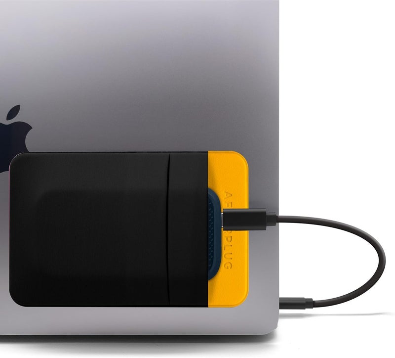 Afterplug 2-Pocket Adhesive Storage Pouch, Laptop Accessory Organizer for SSD, Magic Mouse, Cables, Black and Yellow - Image 1